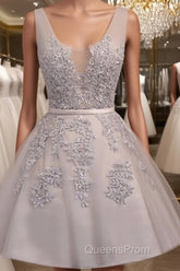 Off Shoulder Grey Lace Cute Tulle Homecoming Dress