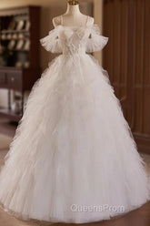 Off Shoulder Tulle Lace Light Champagne Long Evening Prom Dress, Light Champagne Sweet 16 Dress