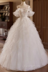 Off Shoulder Tulle Lace Light Champagne Long Evening Prom Dress, Light Champagne Sweet 16 Dress