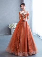 Off Shoulder Tulle With Lace Sweetheart Long Formal Dress, Sweet 16 Dress