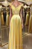 Off Shoulder Two Pieces Lace Yellow Long Evening Prom Dress, Off the Shoulder Yellow Lace Formal Dress, Two Pieces Yellow Lace Evening Dress