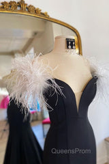 Off Shoulder V Neck Mermaid Black Long Evening Prom Dress, Mermaid Black Formal Dress, Black Evening Dress