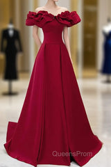 Off Shoulder Wine Red Sweetheart Long Party Dress, Wine Red Evening Prom Dress Evening Dress