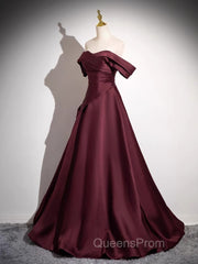 Off The Shoulder A-Line Satin Ruched Floor Length Evening Prom Dress