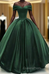 Off The Shoulder Ball Gown Dark Green Satin Quinceanera Dress Princess Dress Evening Prom Dress