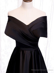 Off the Shoulder Black Long Prom Dresses, Black Off Shoulder Formal Evening Dresses