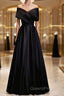 Off the Shoulder Black Long Evening Prom Dress with Corset Back, Black Off the Shoulder Formal Evening Dress