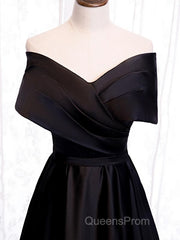 Off the Shoulder Black Long Evening Prom Dress with Corset Back, Black Off the Shoulder Formal Evening Dress
