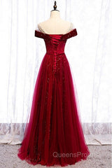 Off The Shoulder Burgundy Formal Long Evening Prom Dress A Line Velvet Evening Dress