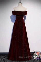 Off The Shoulder Burgundy Long Evening Prom Dress, Burgundy Off Shoulder Long Formal Evening Dress