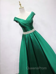 Off the Shoulder Green Long Evening Prom Dress with Corset Back, Off Shoulder Long Green Formal Evening Dress