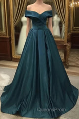 Off The Shoulder Green Long Satin Evening Prom Dress