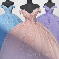 Off the Shoulder Lavender Sequin 3D Floral Quinceanera Dress