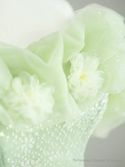 Off the Shoulder Light Green Floral Prom Dresses, Green Floral Formal Graduation Dress