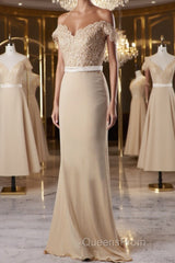 Off the Shoulder Mermaid Champagne Lace Long Evening Prom Dress, Off Shoulder Mermaid Champagne Formal Graduation Evening Dress, Mermaid Champagne Lace Bridesmaid Dress