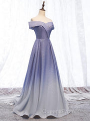 Off the Shoulder Purple Ombre Long Evening Prom Dress, Off the Shoulder Purple Formal Evening Dress with Corset Back