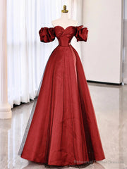 Off the Shoulder Red Long Prom Dresses, Off Shoulder Red Long Formal Evening Dresses