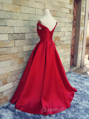 Off the Shoulder Red Long Evening Prom Dress, Red Long Formal Evening Dress