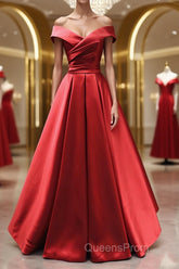 Off the Shoulder Red Long Evening Prom Dress, Red Off Shoulder Long Formal Evening Dress