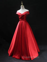 Off the Shoulder Red Long Evening Prom Dress, Red Off Shoulder Long Formal Evening Dress