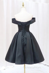 Off the Shoulder Short Black Evening Prom Dress, Off Shoulder Short Black Formal Graduation Dress