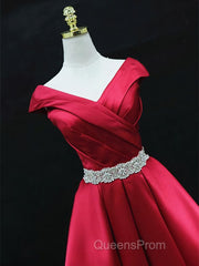 Off the Shoulder Short Burgundy Evening Prom Dress, Short Wine Red Formal Graduation Homecoming Dress