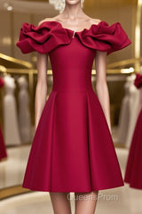 Off the Shoulder Short Burgundy Evening Prom Dress, Short Wine Red Graduation Homecoming Dress