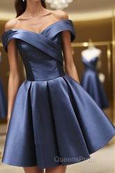 Off the Shoulder Short Navy Blue Evening Prom Dress, Short Navy Blue Formal Homecoming Graduation Dress