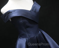 Off the Shoulder Short Navy Blue Evening Prom Dress, Short Navy Blue Formal Homecoming Graduation Dress