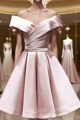 Off the Shoulder Short Pink Evening Prom Dress, Short Pink Formal Evening Graduation Dress