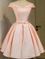 Off the Shoulder Short Pink Satin Prom Dresses, Short Pink Satin Graduation Homecoming Dresses