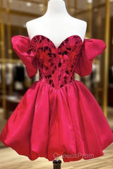 Off The Shoulder Short Red Evening Prom Dress, Short Red Formal Graduation Dress