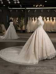 Off-The-Shoulder Short Sleeves Tulle Applique With Beading Court Train Ball Gown Wedding Dress