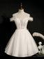 Off the Shoulder Short White Lace Prom Dresses, Short White Lace Formal Homecoming Dresses