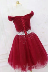 Off The Shoulder Tulle Red Short Evening Prom Dress Lace Up