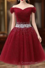 Off The Shoulder Tulle Red Short Evening Prom Dress Lace Up