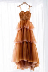 Off The Shoulder Tulle Tiered Long Evening Prom Dress, A Line Evening Gown