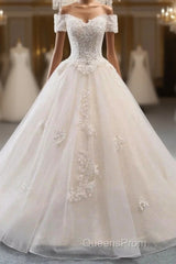 Off-The-Shoulder Wedding Gown With Lace Appliques