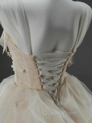 Off-White A-Line Straps Tulle Long Evening Prom Dress Simple Applique Wedding Dress