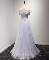 Light Blue Tulle Lace Long Evening Prom Dress, Lace Evening Dress