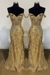 Fuchsia Off-Shoulder Sequined Floral Mermaid Long Evening Prom Dress with Slit