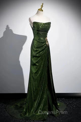 Olive Green Trumpet Mermaid Sequin Evening Prom Dress