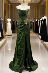 Olive Green Trumpet Mermaid Sequin Evening Prom Dress