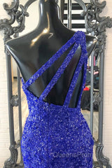 One Shouder Royal Blue Evening Prom Dress Long Sequin Evening Dress