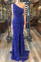 One Shouder Royal Blue Evening Prom Dress Long Sequin Evening Dress