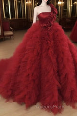 One Shoulder Ball Gown Ruffles Dress