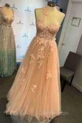 One Shoulder Flowers Lace Evening Prom Dress Applique Sweetheart With Split