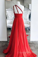 One Shoulder Open Back Red Long Evening Prom Dress, Backless Red Formal Dress, Red Evening Dress