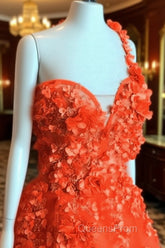 One Shoulder Tulle Evening Prom Dress 3D Flowers