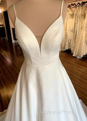 Open Back A-Line Satin Wedding Dress